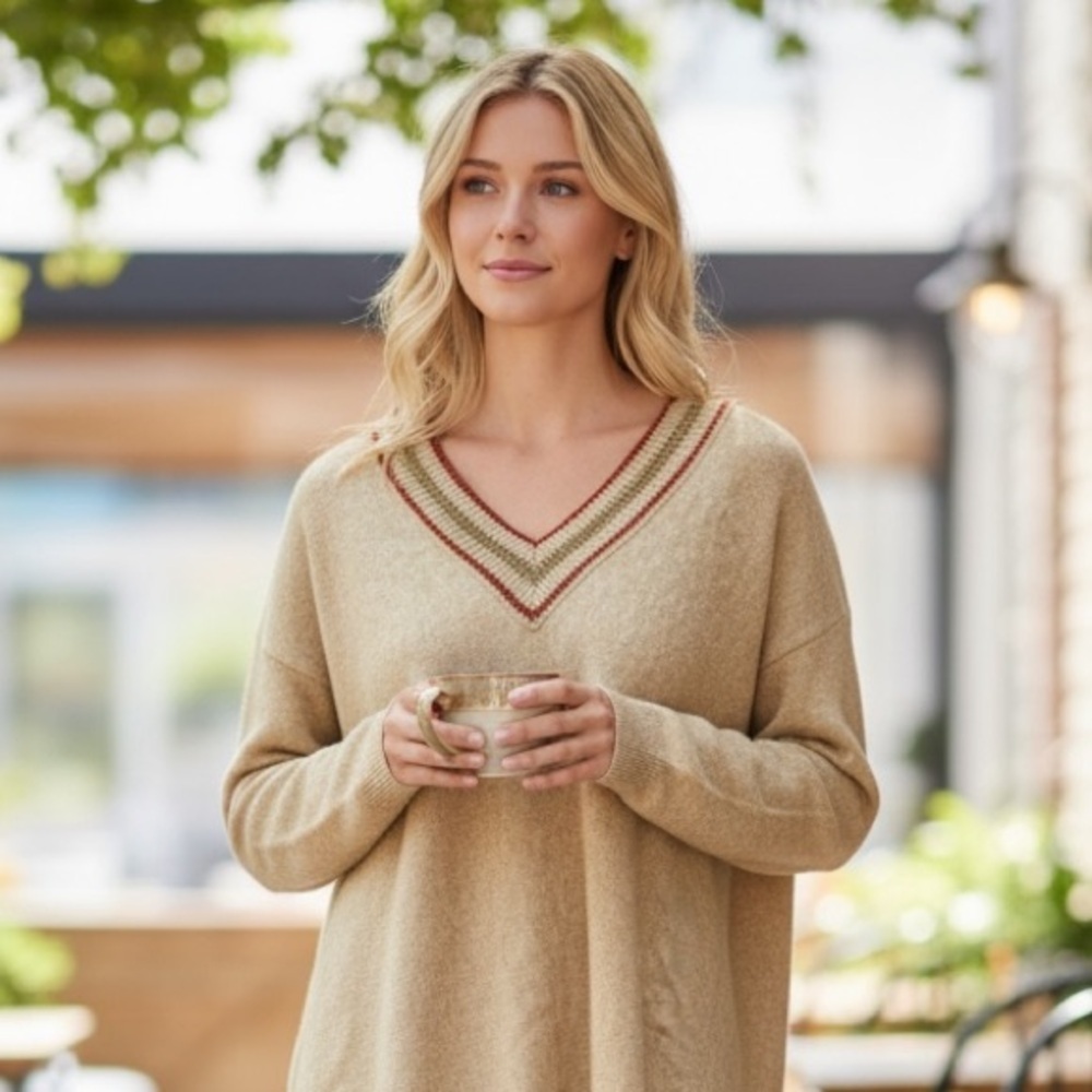 Elegant Tan V-Neck Sweater for Women